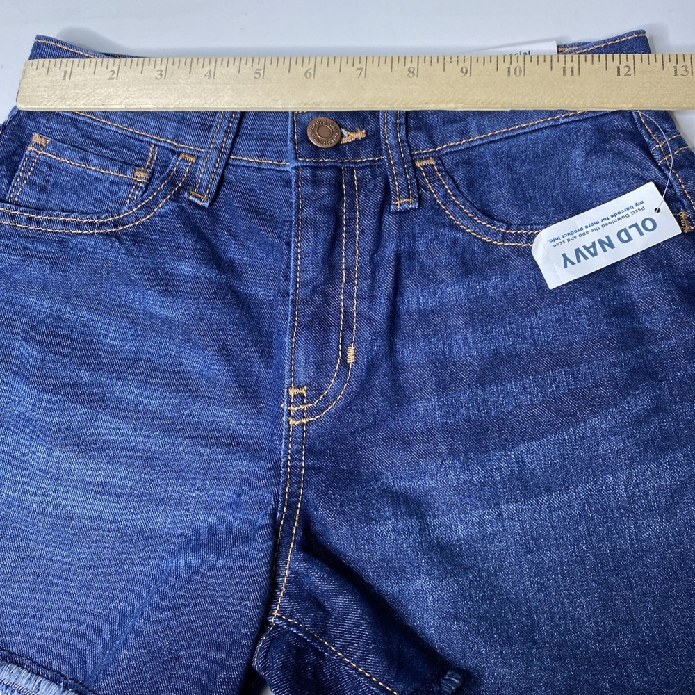OLD NAVY Girls Blue Denim Frayed Hem High Rise Adjustable Waist Shorts Size 12 - Picture 4 of 11